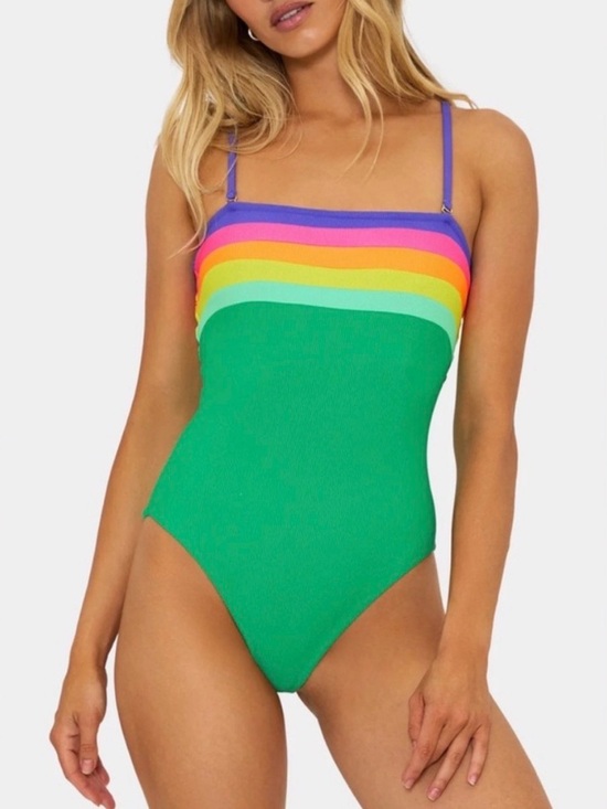 Beach Riot Other - Beach Riot Green One-Piece Swimsuit with Rainbow Trim
